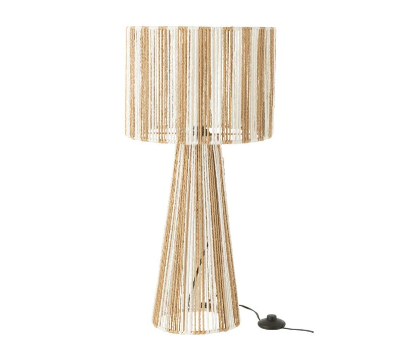 Lampe Salon En Cordes Rayées - 36x36x69 Cm - Blanc