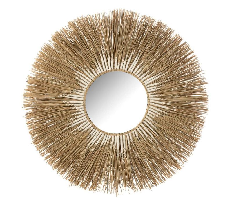 Miroir Mural Déco Paille "mélissa" 101cm Naturel et Blanc