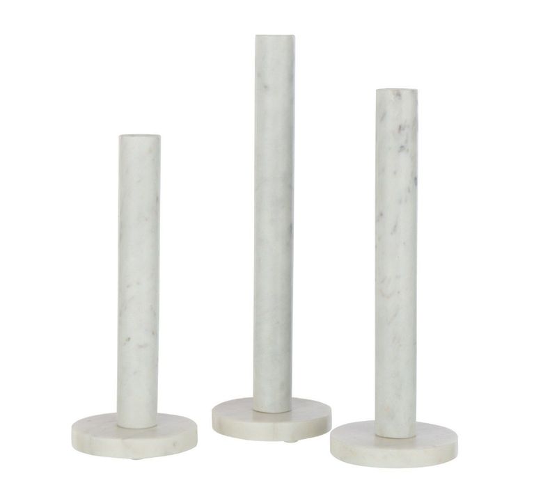 Lot De 3 Bougeoirs En Marbre "bali" 40cm Blanc
