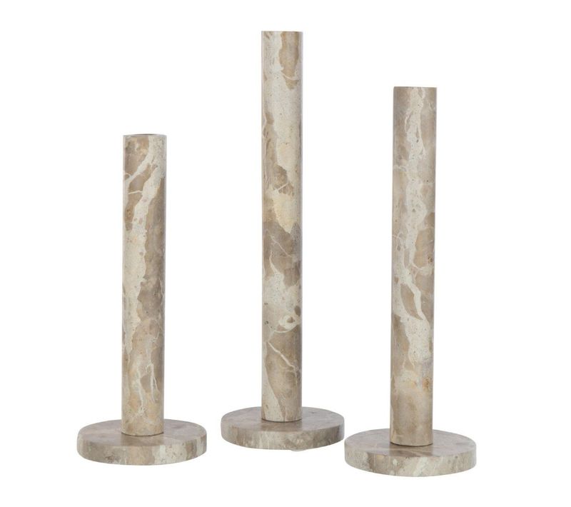 Lot De 3 Bougeoirs En Marbre "bali" 40cm Beige