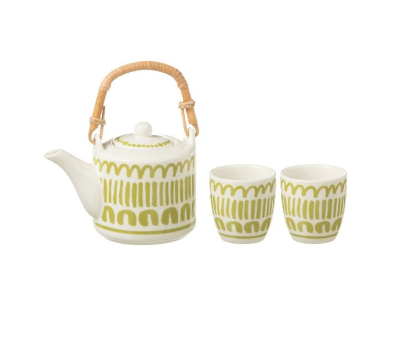 Théière et 2 Tasses Design Lignes "fiesta Sud" 16cm Vert