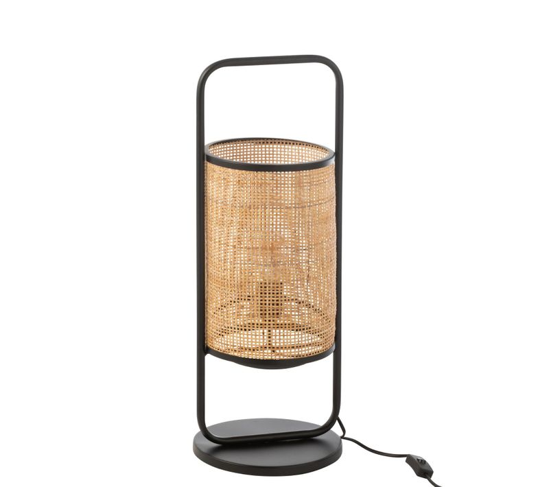 Lampe Sur Pied En Métal Et Rotin - 23x23x61 Cm - Noir