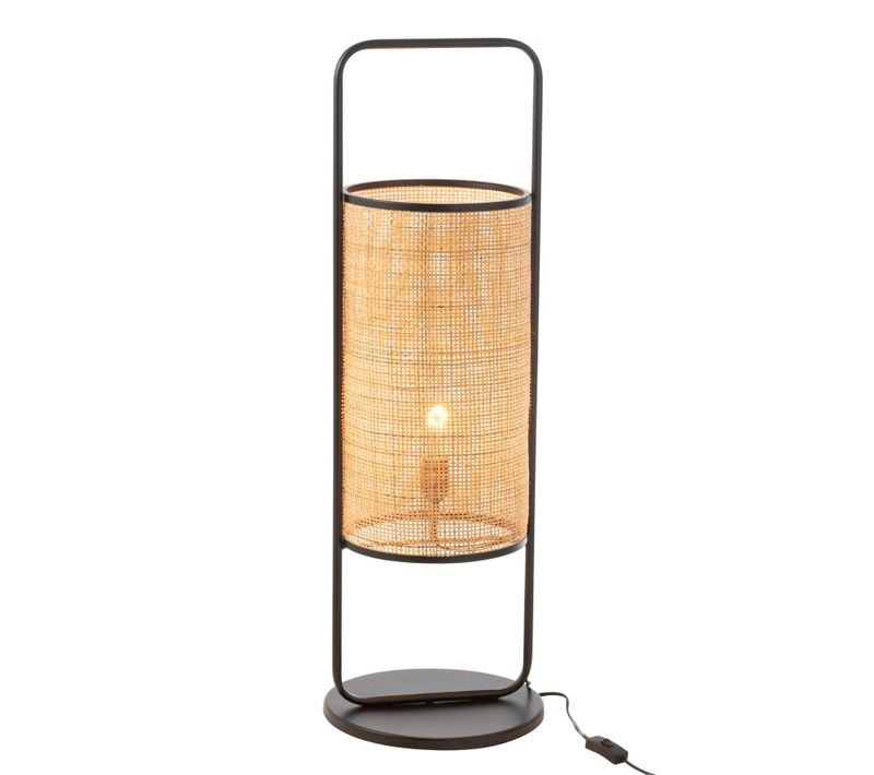 Lampe Sur Pied En Métal Et Rotin - 30x30x92 Cm - Noir