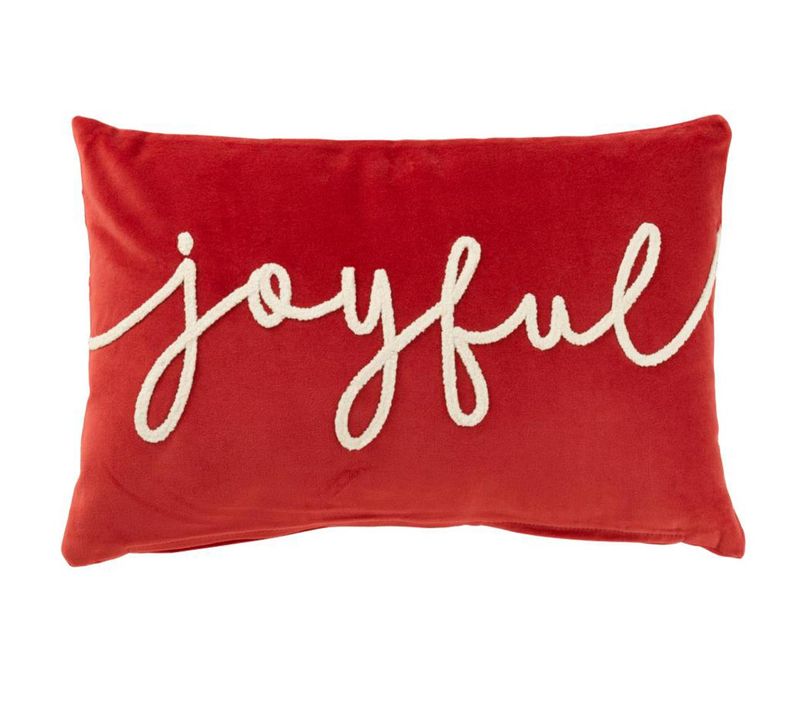 Coussin Déco En Velours "joyful" 30x45cm Rouge