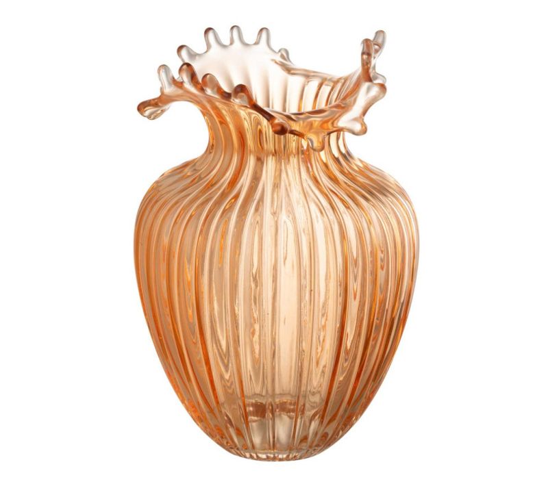 Vase Design En Verre "fleur Lignes" 29cm Orange