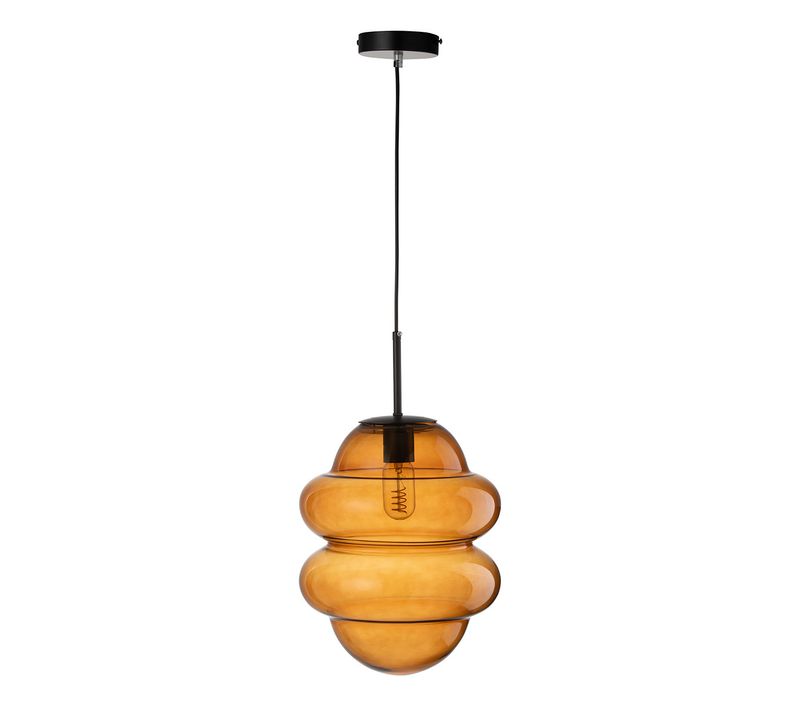 Lampe Suspension En Verre "cuillere Miel" 160cm Marron