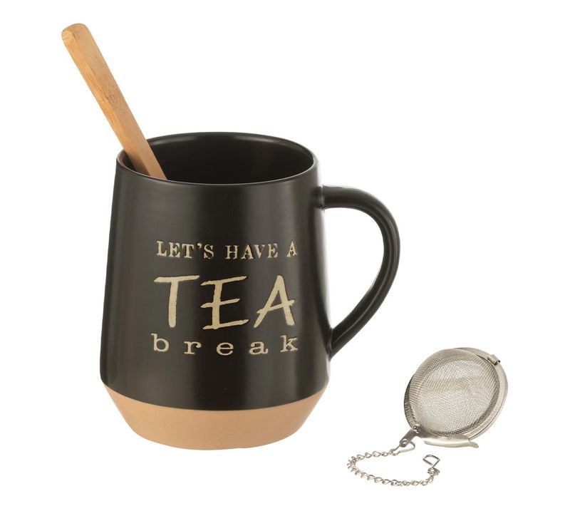 Tasse Avec Cuillère Et Boule à Thé "tea Break" 23cm Noir