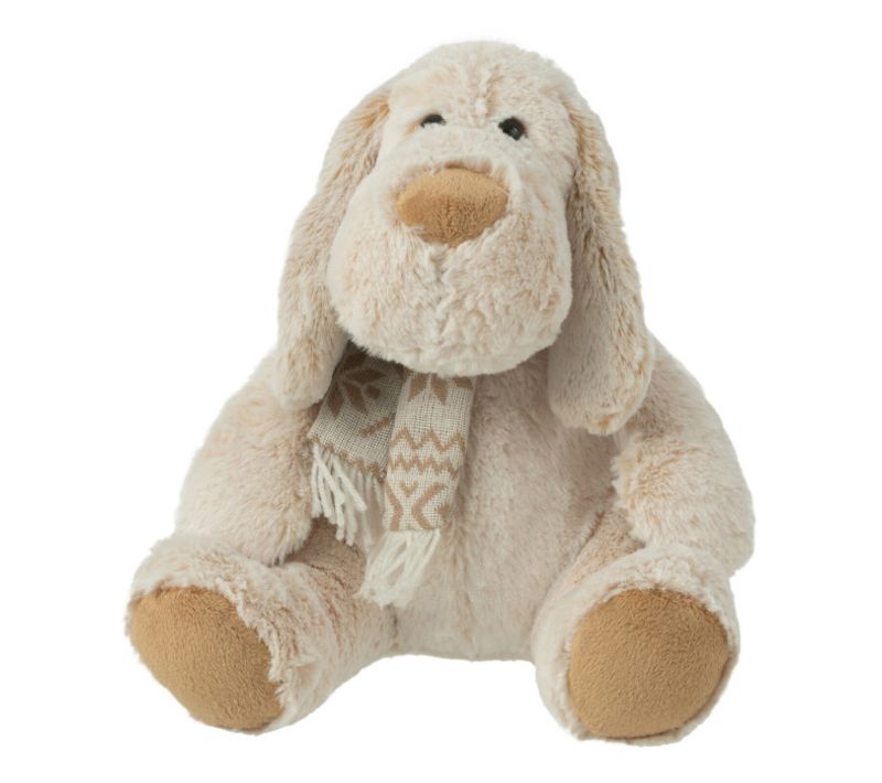 Peluche Chien Assis "écharpe" 25cm Beige