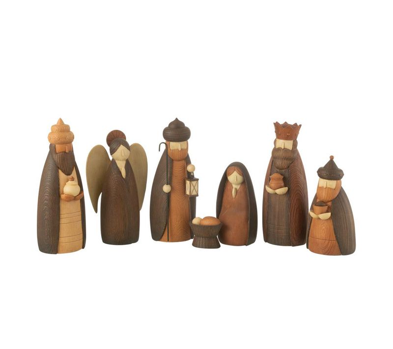 Crèche De Noël En Résine "7 Santons" 22cm Marron