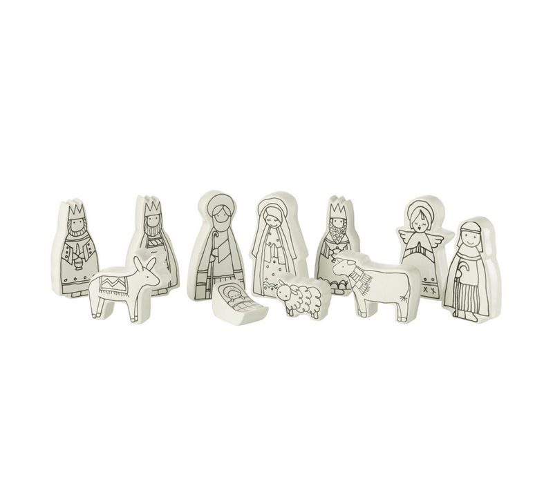 Crèche De Noël En Dolomite "11 Santons" 14cm Blanc