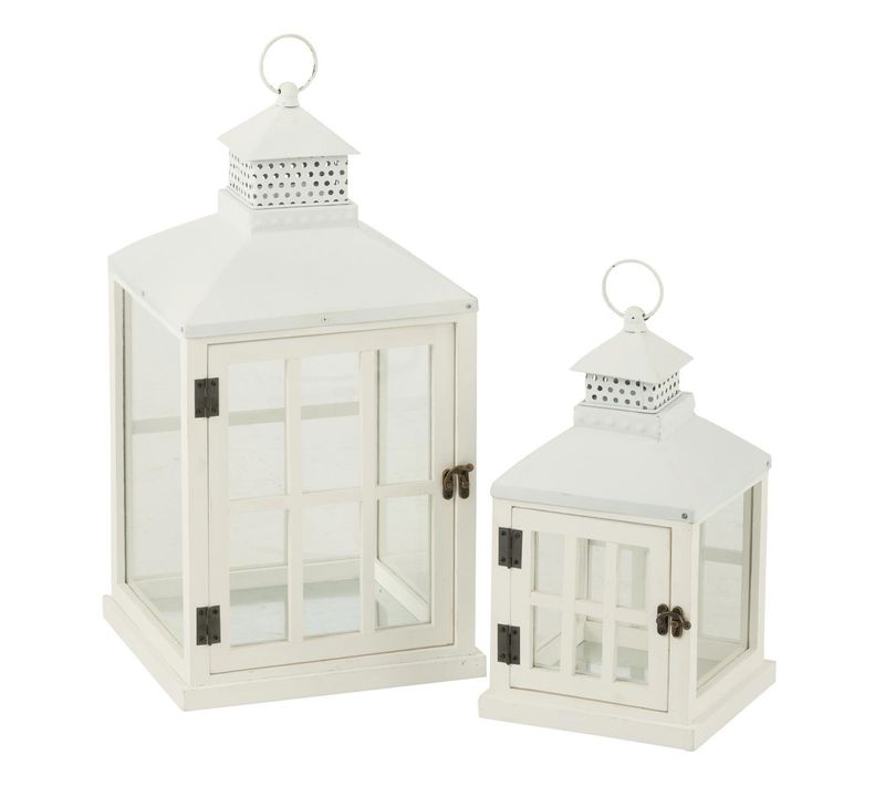 Lot De 2 Lanternes Maisons En Bois "cocoon" 52cm Blanc