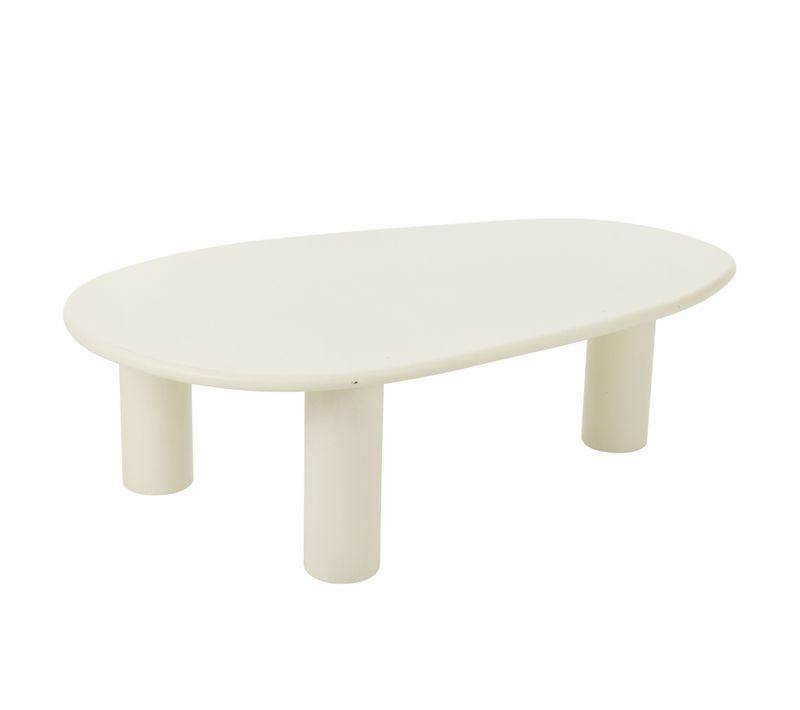 Table Basse Bois Design Épuré Contemporain - 59x108x33 Cm - Blanc Cassé