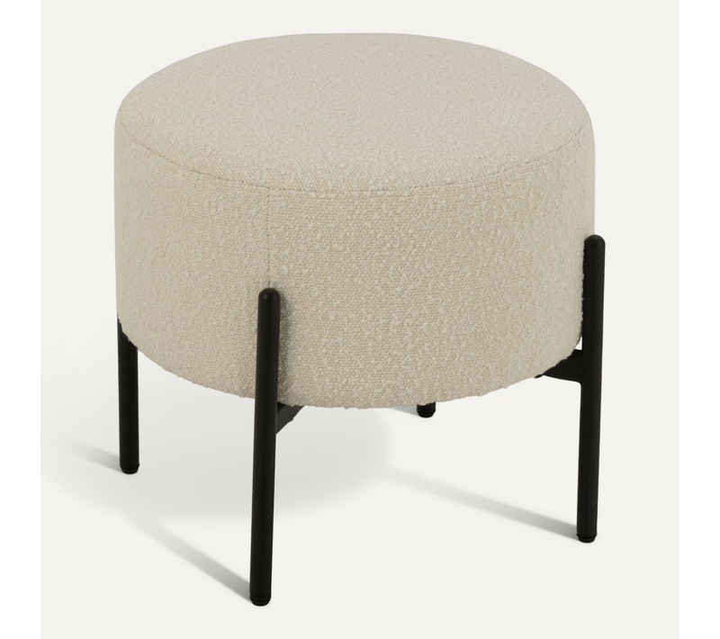 Petit Tabouret Rond En Bois Et Tissu Bouclette - 44x44x41.5 Cm - Blanc