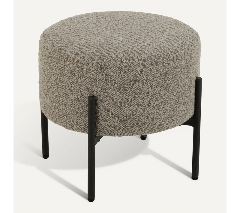 Petit Tabouret Rond En Bois Et Tissu Bouclette - 44x44x41.5 Cm - Taupe