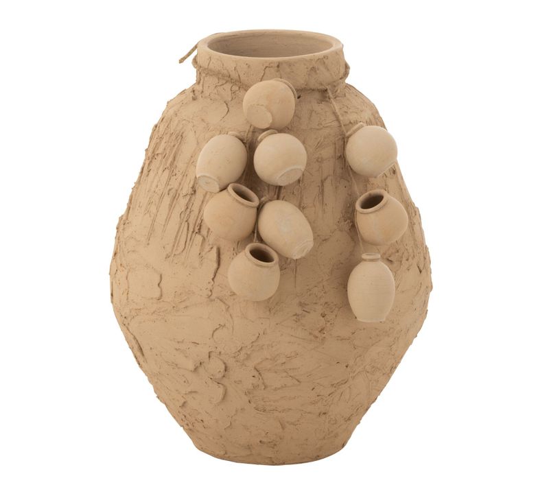 Vase Décoratif Texturé En Papier Mâché - 35x35x45 Cm - Naturel