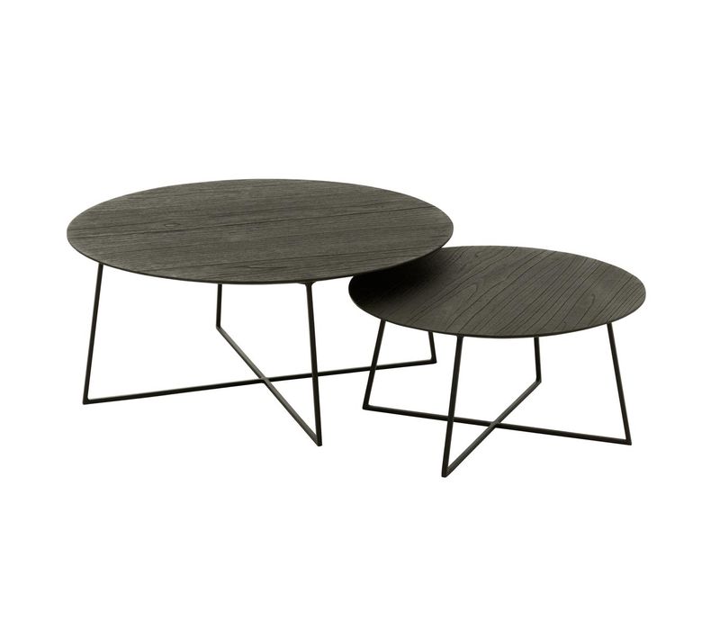 Lot De 2 Tables Basses Gigognes En Teck "lucille" 80cm Noir
