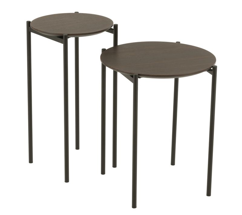 Ensemble De 2 Tables Gigognes Rondes En Bois Et Métal - 43x43x48 Cm - Marron Foncé