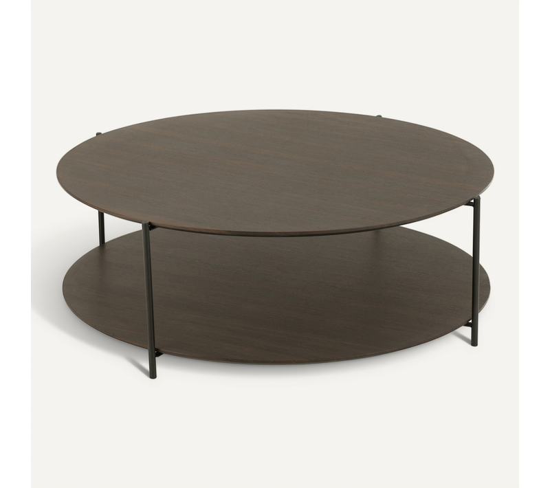 Table Basse Bois Avec Étagère Ouverte - 113x113x38 Cm - Marron Foncé