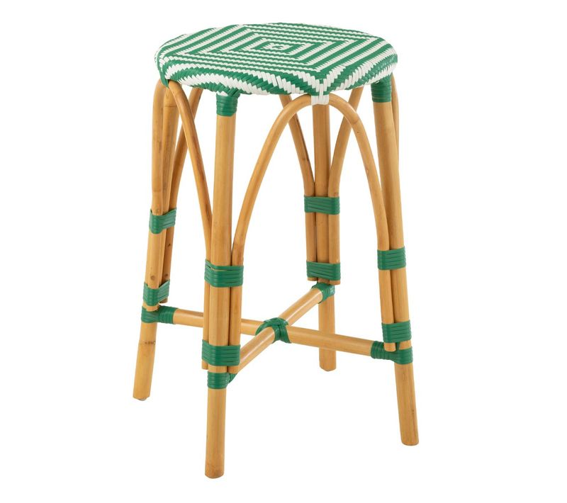Tabouret De Bar En Rotin "danial" 65cm Vert Foncé