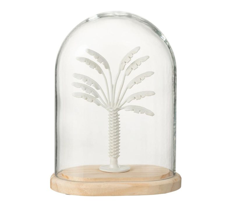 Cloche Déco En Verre "palmier" 22cm Blanc