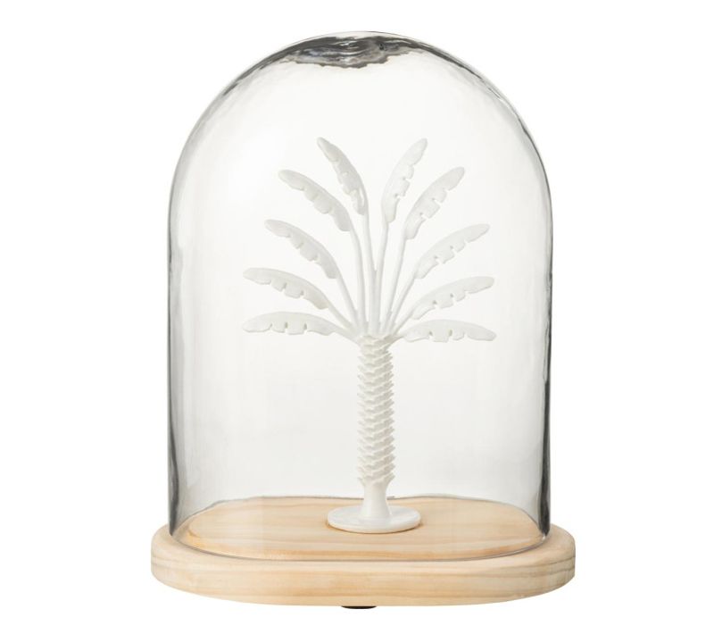 Cloche Déco En Verre "palmier" 28cm Blanc