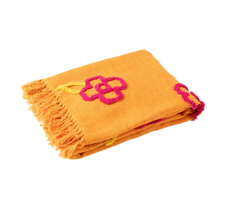 Plaid Fleur En Coton "levi" 130x180cm Orange