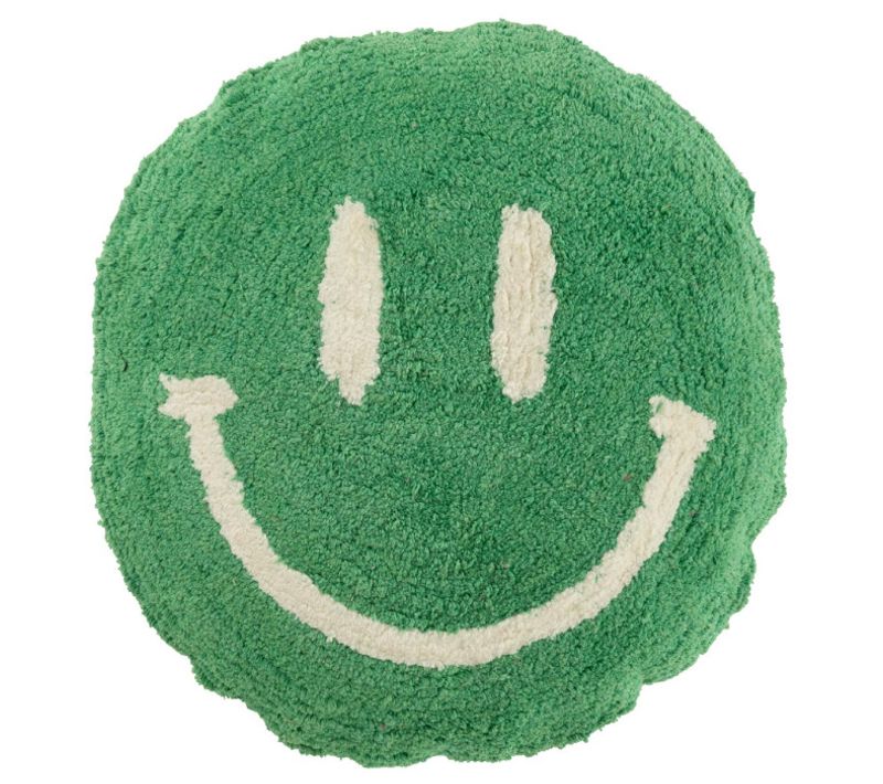 Coussin Déco Tufté Smiley "polly" 45cm Vert