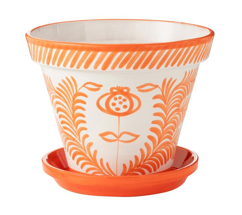 Pot Avec Soucoupe En Céramique "granada" 50cm Orange