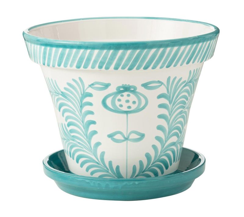 Pot Avec Soucoupe En Céramique "granada" 50cm Bleu Aqua