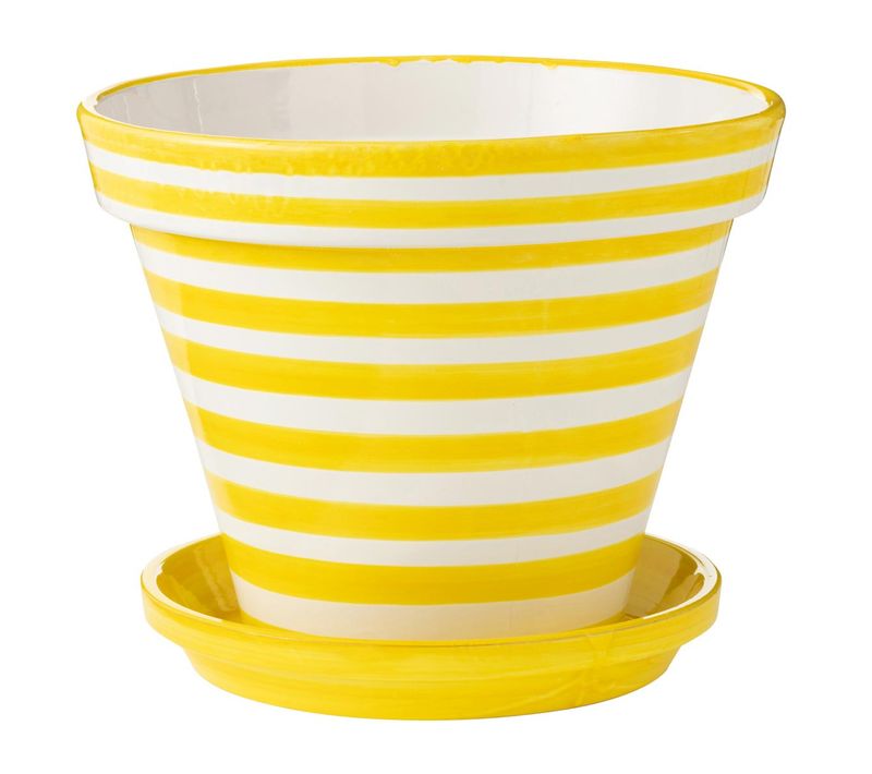 Pot Avec Soucoupe En Céramique "granada Rayure" 50cm Jaune