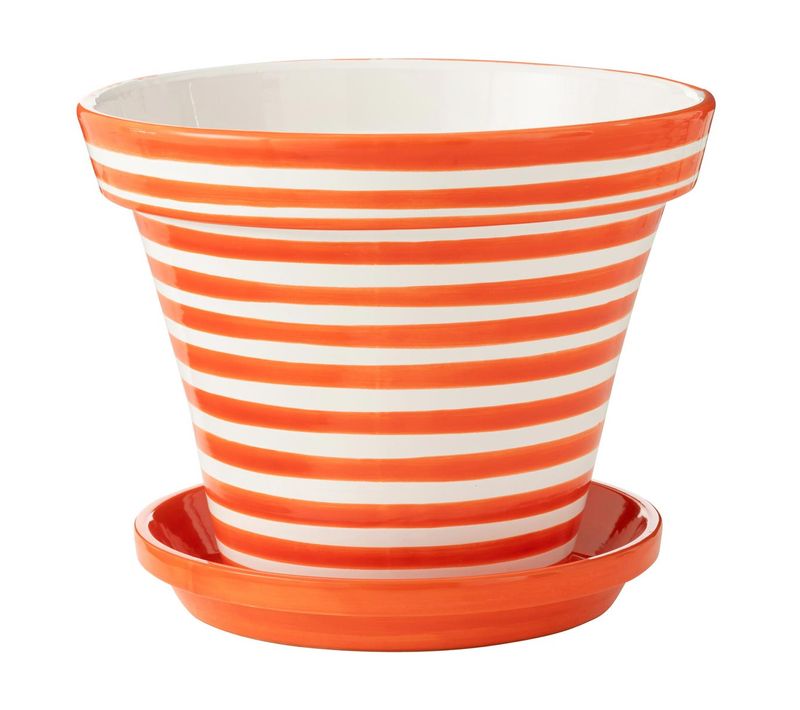 Pot Avec Soucoupe En Céramique "granada Rayure" 50cm Orange