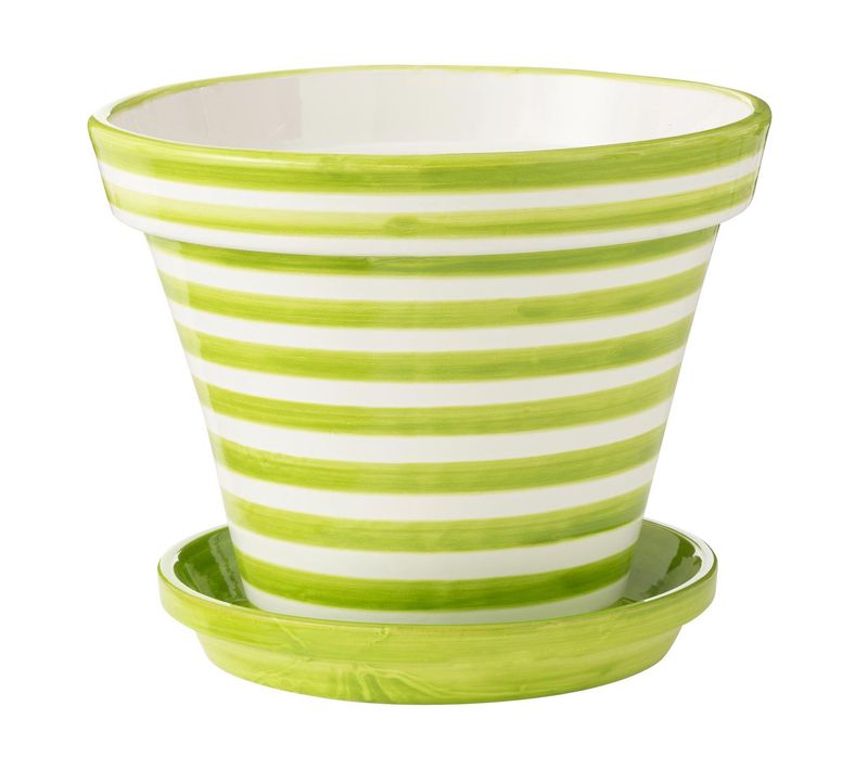 Pot Avec Soucoupe En Céramique "granada Rayure" 50cm Vert