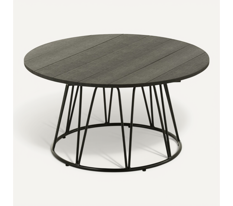 Table Basse Ronde - Effet Bois Et Fer - 80x80x40 Cm - Noir