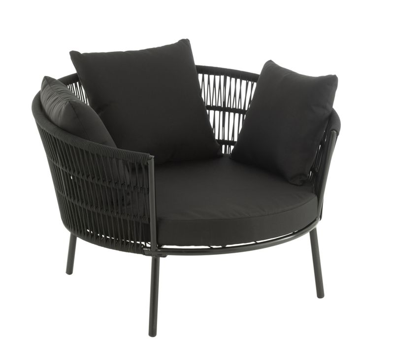 Fauteuil De Jardin En Rotin Et Metal - 109x118x79 Cm - Noir