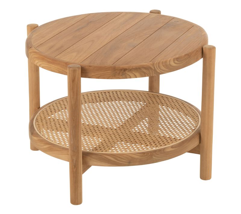 Table Basse Bois Double Plateau En Teck - 68x68x46 Cm - Naturel