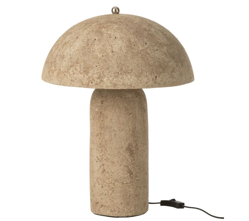 Lampe à Poser Forme Champignon En Papier Mâché - 37x36x50 Cm - Beige Foncé
