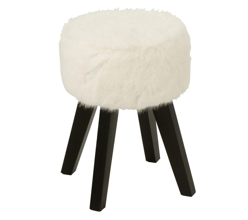 Tabouret Imitation Fourrure "bun" 30cm Blanc
