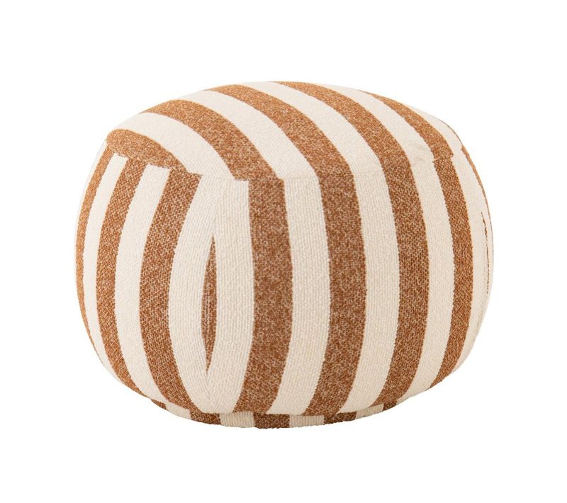 Pouf À Rayures "ligné" 61cm Camel et Blanc Cassé