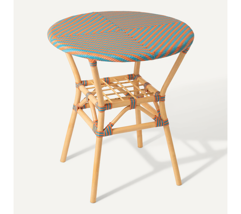 Table À Manger En Rotin "geo" 75cm Orange et Turquoise