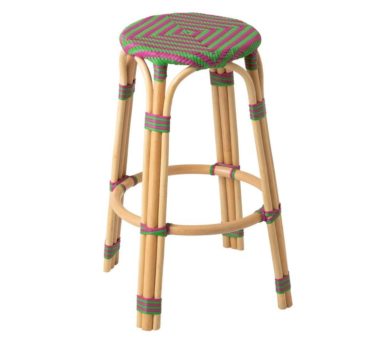 Tabouret De Bar En Rotin "geo" 66cm Rose et Vert