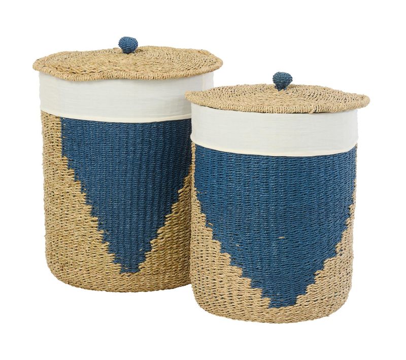 Lot De 2 Paniers De Rangement "lamont" 50cm Naturel et Bleu