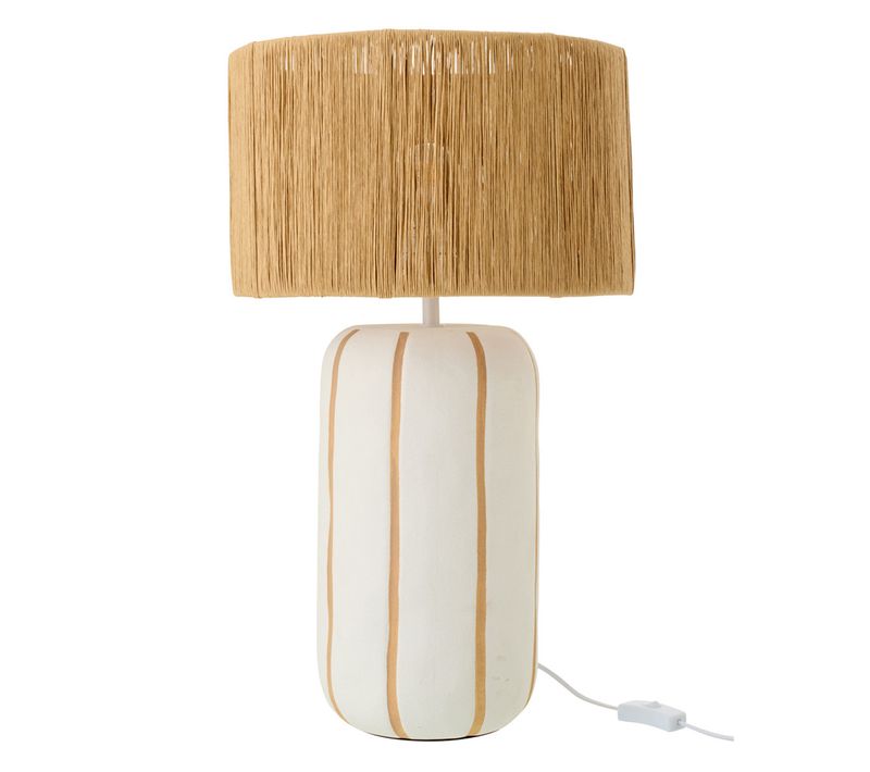 Lampe À Poser À Rayures "irvin" 60cm Naturel et Blanc