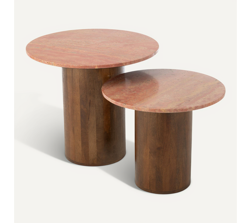 Lot De 2 Tables Basses En Marbre "eula" 56cm Terracotta