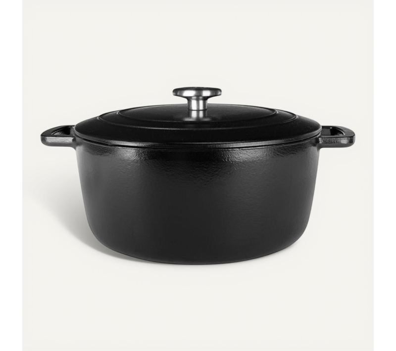 Cocotte En Fonte Émaillée D.28 Cm - 6,15 L, Noir, Couvercle à Gouttes, Induction