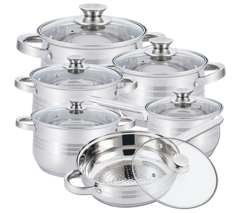 Batterie De Cuisine 12 Pièces En Acier Inoxydable Hg1241-ix