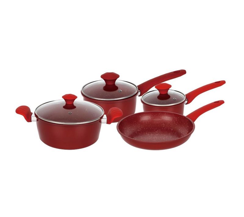 Batterie De Cuisine Forgée Revêtement En Marbre Rouge 7 Pièces  Hg04715-red