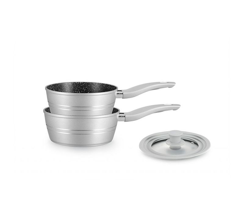 Ensemble De 2 Casseroles Revêtement Marbre Argenté Avec Couvercle En Verre  Rlfs2m-sil