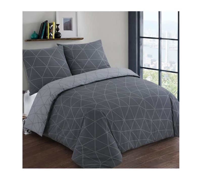 Parure De Couette 100% Coton Hugo Anthracite 240x260 cm