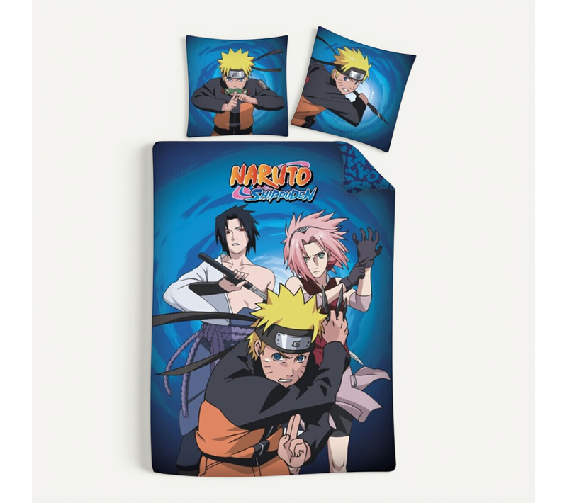Parure De Lit Réversible Naruto - Naruto Avec Sasuke Et Sakura - 140 Cm X 200 Cm