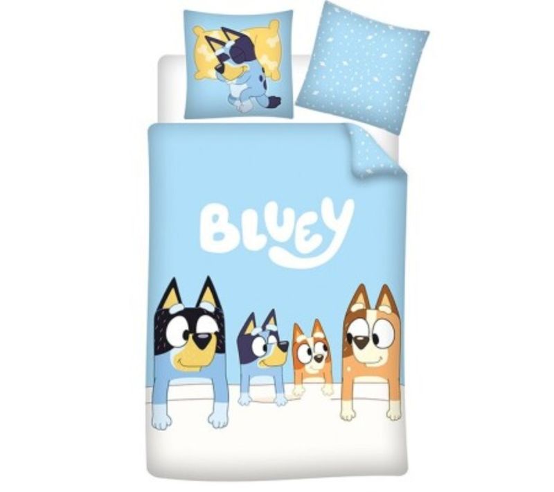Parure De Lit Réversible Bluey Family – Housse De Couette 140x200 Cm + Taie D'oreiller 65x65 Cm